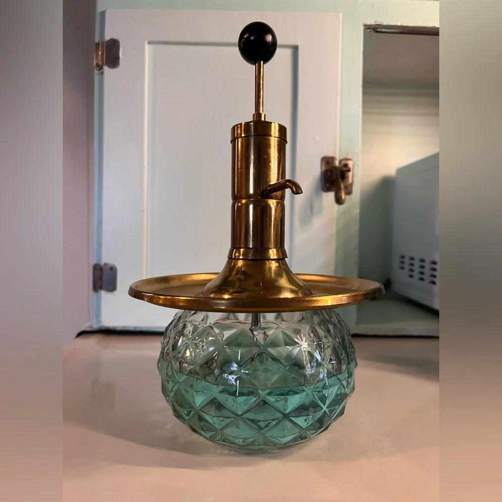 MCM Park Sherman Brass and Glass Liquor Pump Decanter - Picture 1 of 14